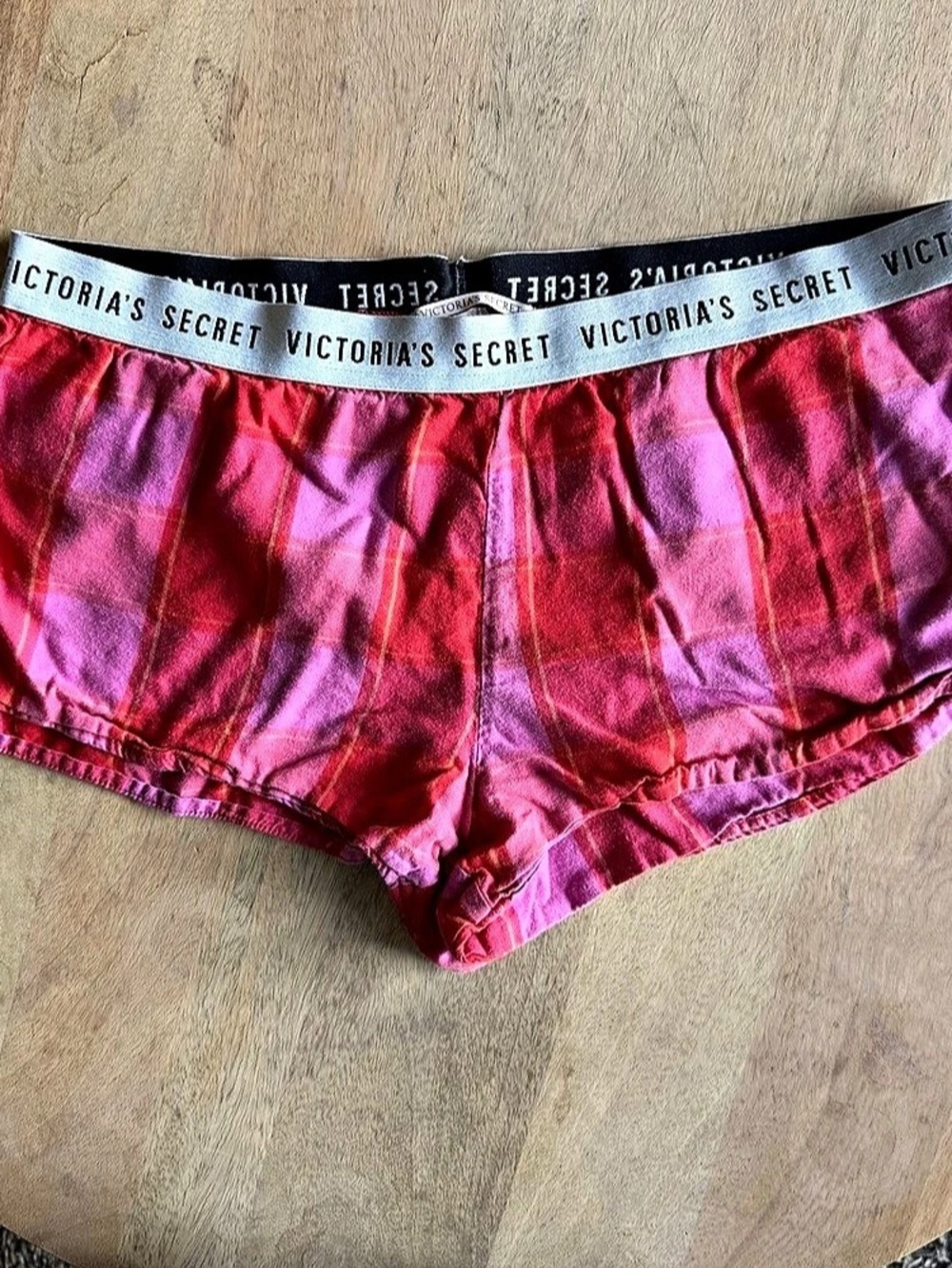Victoria's Secret Favorite Flannel Boxy Pajama Shorts Pink & Red